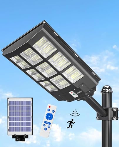 JAYNLT Y-3600W Lampes Solaires Extérieures, 300000LM 65000K Lumière Solaire avec Télécommande, Étanche IP67 Projecteur Solaire avec Detecteur de Mouvement pour Rue, Allées, Garage