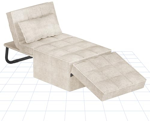 FLEXISPOT Sessel Wohnzimmer Sessel mit hocker Schlafsessel Klappbar mit bettfunktion mit schlaffunktion umwandelbarer Stuhl Bett ausziehbarer Schlafsessel Belastbar bis 300kg, Beige,72 * 69 * 35 cm