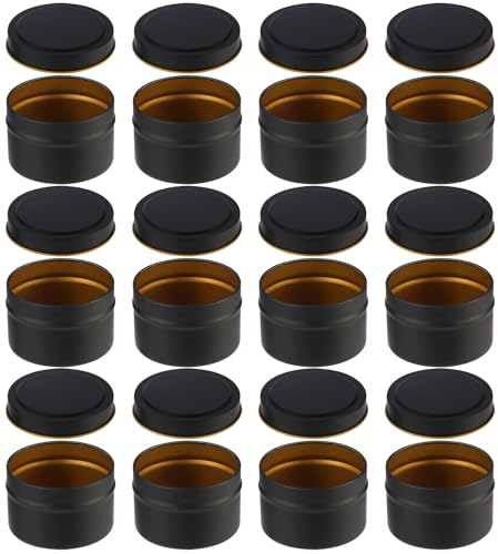 Lot de 12 Boîtes à Bougies Avec Couvercle en Métal - Pour Fabrication de Bougies Rondes Décoratives, DIY, Épices, Bijoux, Poudres, Bonbons, Pommade - Noir