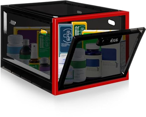 Medicine Lock Box with Code, 12.6L Large Lockable Storage Box for Medication, Snacks, Phone, and Electronics - BPA-Free, Clear Design with Charger Holes for Home, Office, Dorm, and Fridge