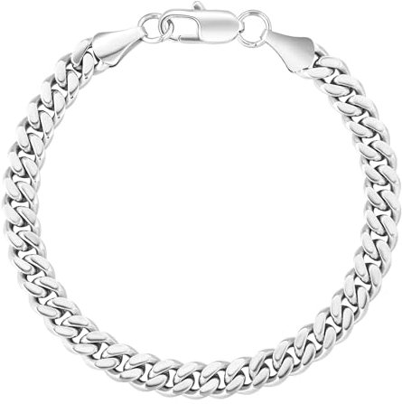 KRKC Herren Armband, Silber Farbe 7mm Edelstahl Panzerkette Cuban Armband, Nickel-frei Rostfrei Armbänder für Männer Länge 17,8cm