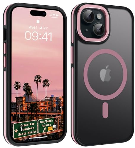 YINLAI für iPhone 15 Plus Hülle Kompatibel mit Magsafe,Handyhülle iPhone 15 Plus Magnetisch Case Schlank Slim Translucent Matte Stoßfeste Schutzhülle für iPhone 15 Plus 6,7 Zoll,Schwarz/Rosa