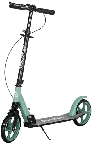HOMCOM Klappbarer Tretroller für Erwachsene +14 Jahre mit verstellbarem Lenker große Räder 20 cm Stoßdämpfer und Doppelbremse Aluminium - grün