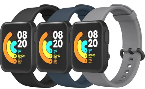 Mugust 3 Piezas Correa para Xiaomi Mi Watch Lite/Redmi Watch Lite Pulseras,Silicona Coloridos Recambio Pulseras de Repuesto para Redmi Watch/Xiaomi Mi Watch Lite(Negro/Azul/Gris)