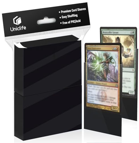 Uniclife 100 Counts Black MTG Card Sleeves Matte Back Trading Card Sleeves Baseball Card Sleeves Standard Sized Deck Card Protectors for Sports Cards Football Cards Game Cards, 66 x 91 mm