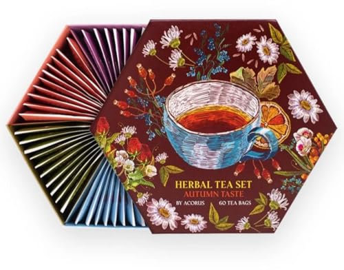 Acorus | Cofanetto Tisane Assortite | Infusi Rilassanti Erbe Frutta e Fiori - 60 Bustine | Scatola Tisane 6 Sapori Mix