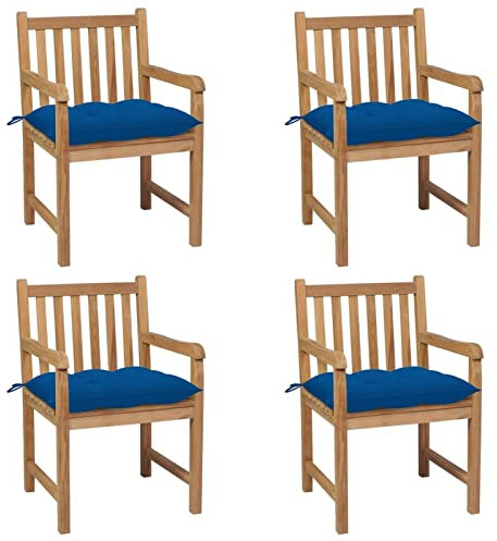 Homgoday Gartenstühle 4 Stück mit Kissen Blau Massiv Teak, Stühle für den Außenbereich, Gartenmöbel Gartenmöbel Terrasse Möbel Modell 3073029