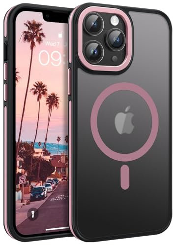 DOMAVER Coque Magnétique pour iPhone 13 Pro Cadeau de Noël, Compatible avec MagSafe, Ridige Case Etui Antidérapante Fin Houssse Téléphone iPhone 13 Pro Translucide Classic Mate, Rose