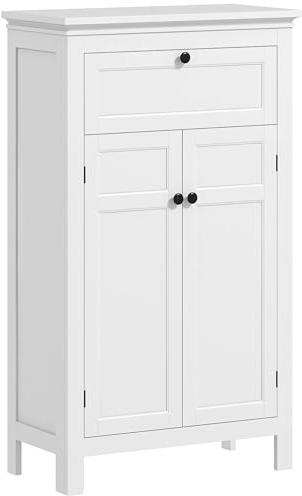 HOMCOM Badezimmerschrank mit Schublade 60x30x102.5 cm Weiß | Badezimmer-Aufbewahrungsschrank mit Schrankfach, verstellbaren Böden, für Wohnzimmer und Küche