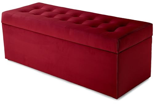 MG Design Polsterhocker 45 x 120 cm Rot mit großem Stauraum (ca. 140 L), bis 300 kg belastbar, weich mit dezentem Schimmer, pflegeleicht – Wohnbereich, Schlafraum & Flur