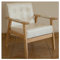 Mid Century Moderner gepolsterter Ledersessel mit Armlehnen, Knopf, Flügelrücken-Design, ideal für Esszimmer, Schlafzimmer und Empfangsraum, Beige