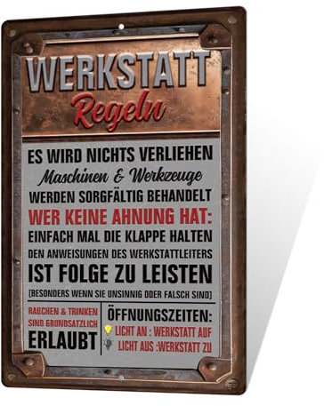 Putuo Decor Werkstatt Regeln Blechschild – Vintage Metallschild für Werkstatt, Garage, Männerhöhle, Mechaniker Deko