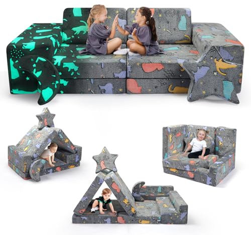 Spielsofa für Kinder, Modulares Kinder Sofa Couch, Verbessern Sie den Schwamm mit hoher Dichte und erhöhen Sie die Größe,Kreativität,Schlafen, Abnehmbar Kindersofa für Kinder für Spielzimmer