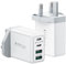 USB C Plug Fast Charge, 2-Pack 40W 4-Port Fast Charger Plug UK, Dual USBC Power Adapter+ QC Wall Plug, Mutil Mains Type C Charging Plug for iPhone 16 15 14 13 12 11 Pro Max Plus, Samsung Galaxy, iPad