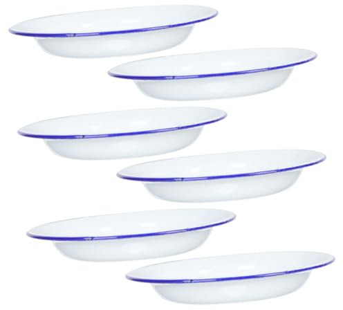 FUNNETOYU 6stücke Runde Emaille-essteller Vintage-emaillegeschirr Mit Rand Serviergeschirr Für Camping Picknick Outdoor-verwendung Als Obstteller Knochenteller Snackteller Und Flacher Suppen