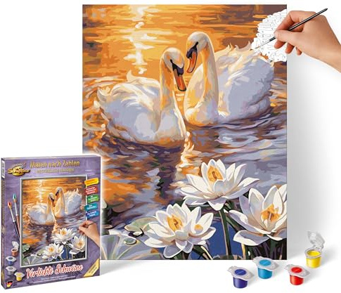 Schipper 609240923 Malen nach Zahlen – Verliebte Schwäne - Bilder malen für Erwachsene, inklusive Pinsel und Acrylfarben, 24 x 30 cm