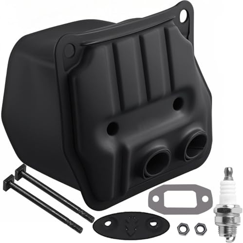 ZAMDOE Motosega Silenziatore a Due Fori per Chinese 45CC 52CC 58CC 59 60 4500 5200 5800 5900 Sostituzione silenziatore per Motosega, con Piastra silenziatrice Guarnizione Scudo Bulloni Vite