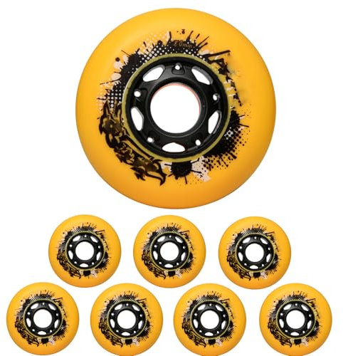 JCCHT 92A/95A Inline-Skate-Räder, 72 mm, 76 mm, 80 mm, Rollschuhe, Inline-Hockey, Ersatzrad, 8er-Pack für Anfänger,Gelb,76mm