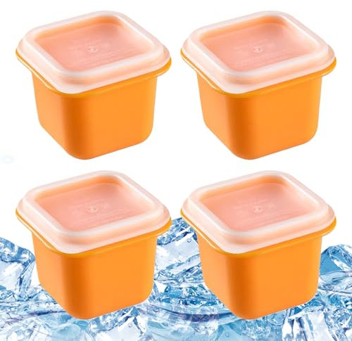 Gkumgwo Moldes de hielo para whisky, bandeja de hielo con tapa, 4 moldes de silicona reutilizables para el hogar, congelador, camping, bebidas, whisky, café, cócteles