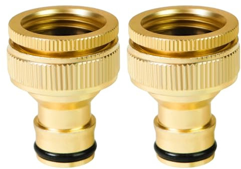 2PCS Garden Hose Tap Connector, 3/4 Inch & 1/2 Inch 2-in-1 Outside Tap Connector, Female Threaded Faucet Adapter, for Kitchen Hose Pipe, Home Garden Hose Parts Connectors and Garden Spray Guns