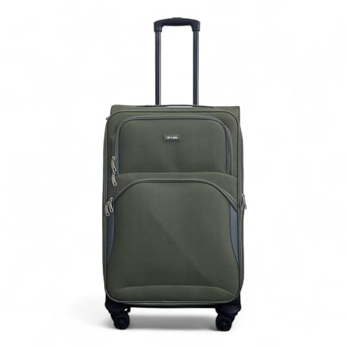 Infinity Leather Expandable Medium Suitcase 24 Lightweight Soft Shell Luggage 4 Wheels Spinner 3-Digit Combination Lock Luggage for 15 to 20kg