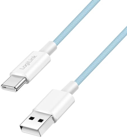USB 2.0 Typ-C Anschlusskabel, A (Stecker) zu C (Stecker) mit Nylon-Ummantelung, 60W, Blau, 1 m