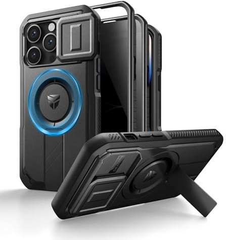 Dexnor Coque pour iPhone 14/13 avec Cache-Appareil Photo Coulissant, Support Réglable et Protecteur Décran Confidentialité, Housse de Protection Magnétique Ultra-Résistante - Noir