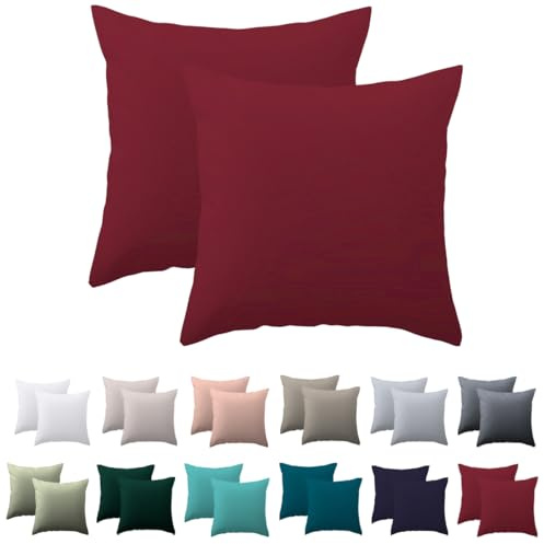Nesture Kissenbezug 50x50 2er Set, Rot, 100% Mikrofaser | kissenhülle 50x50cm mit Reißverschluss, Kopfkissenbezug weich & bügelfrei, atmungsaktiv, Pflegeleicht bei 60°C waschbar