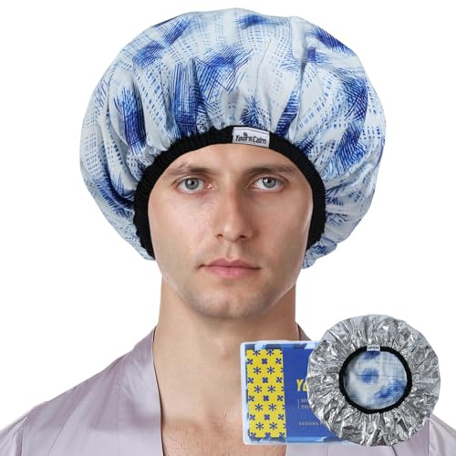 Years calm Duschhaube für Männer, wasserdichte & wärmespeichernde Haarbehandlungskappe - Wiederverwendbare Herren Duschhaube mit Folienfutter, Gummiband, für Dampfpflege, Haarmaske & Ölkonditionierung