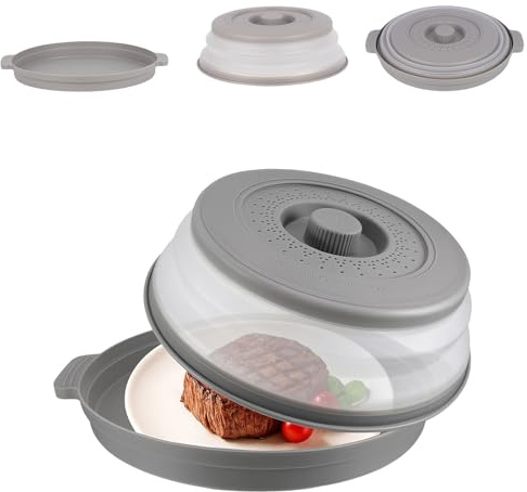 Microwave Cover for Food – Large Foldable Ventilated Splatter Guard with Anti-Scald Base Mat, Family-Size 10.7-Inch 2-in-1 Design, Portable Kitchen Gadget & Practical Microwave Plate Cover