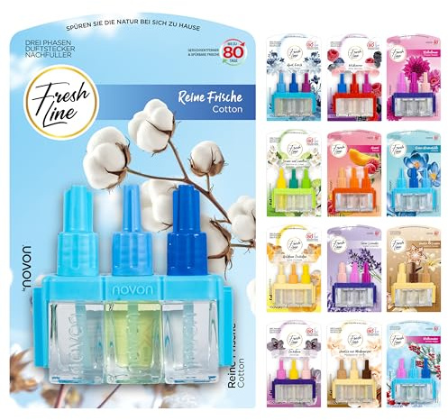 FRESH LINE® Duftstecker Nachfüller 6er Pack (3x7ml) – 3-Phasen-Wechsel – komp. zu 3VOLUTION – Lufterfrischer – 6 Düfte: Wildbeeren, Jasmin Limetten, Aprilfrisch, Goldene Orchidee, Vanille, Orchideen