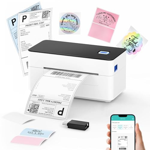 SVANTTO Imprimante Thermique Etiquette Bluetooth 4x6, 180mm/s, Blanc, 63C | De Fret Haute Vitesse 4x6(100x150mm), Compatible avec Windows/Mac/Android/iOS, Compatible avec Ups/Colissimo/Shopify/Vinted