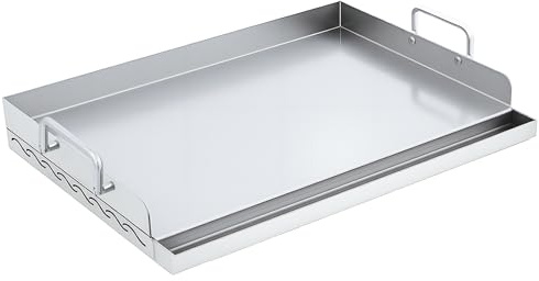 Plancha Grillplatte Edelstahl 51x32x7cm, Grillplatte Gasgrill für Holzkohle Grillwagen & Gasgrill, Antihaftbeschichtung, Fettwanne & Stabiler Aufbau