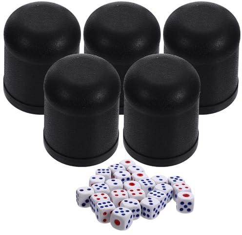 jojofuny Ensemble de 5 Gobelets à Dés Noirs en Plastique, Légers et Portables, 25 Mini-dés pour Fêtes et Réunions de Famille Plusieurs Styles