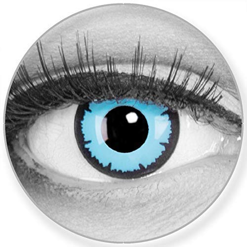 Funnylens Farbige blaue Kontaktlinsen Sky Demon - weich ohne Stärke 2er Pack + gratis Behälter – 12 Monatslinsen - perfekt zu Halloween Karneval Fasching oder Fasnacht