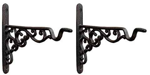 Selections Cast Iron Decorative Hanging Basket Brackets 20cm (Pack of 2), Outdoor, Brown