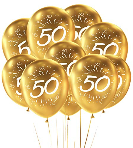 Oblique Unique® Luftballon Set Zahl 50 für Geburtstag Goldene Hochzeit Feier Jubiläum Party 10 Deko Ballons Gold Weiß