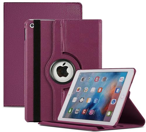 World Biz Rotating Case for iPad 9.7 2018/2017 / iPad Air 2 / iPad Air (9.7'') - 360 Degree Rotation Multi-Angle Viewing Stand, Shockproof PU Leather Book Style Flip Auto Sleep/Wake (Purple)