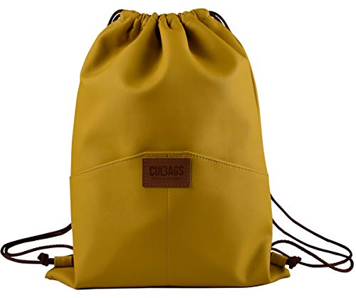 millybo SACCO ECO ÖKO- LEDER Beutel Turnbeutel Sportbeutel Beuteltasche Rucksack (3.8 Mustard Eco Leather)