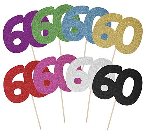 Large Number 60 Glitter Cake Topper (Black Glitter)
