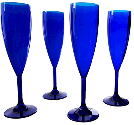 Elite Royal Blue Plastic Polycarbonate Champagne Flute Glasses 6.6OZ (189ml) Pack of 4