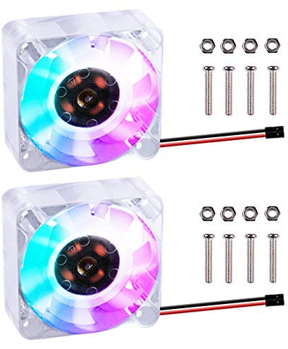 GeeekPi 2 Piezas Raspberry Pi Ventilador 40 x 40 x 10 mm,DC 5 V sin escobillas RGB CPU Ventilador para Raspberry Pi 4 Modelo B, 3B +, Raspberry Pi 3/2 Modelo B(Colorido)