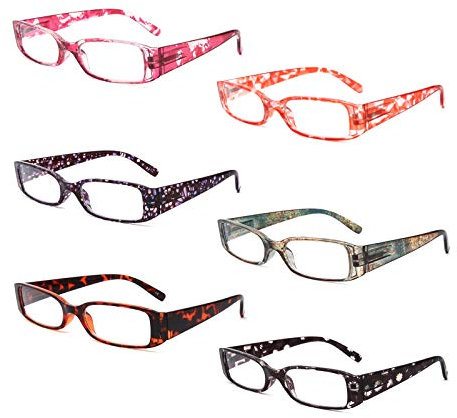 BOSAIL 6er-Pack Lesebrille Blaulichtfilter Brille für Damen,Blumen Rechteckig,Federscharnier Lesehilfe Sehhilfe Brille mit Stärke 2.75