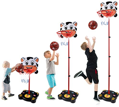 PELLOR 170cm Einstellbare Basketballständer,Basketballkorb mit Board Stand Hoop Set mit Netz und Ball Outdoor Indoor verstellbar Sport Game Play Set für Kinder Kinder Geschenk