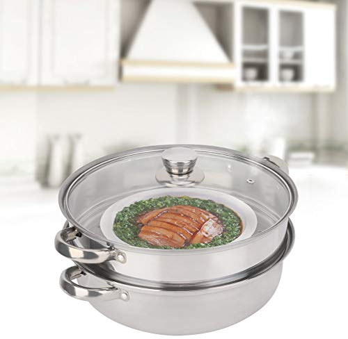 Vaporera de 2 capas, utensilios de cocina de acero inoxidable, 27 cm/11 pulgadas, olla de vapor de 2 capas, olla para caldera doble, olla para cocinar al vapor