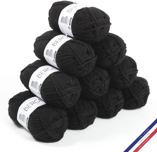 Bergère de France - BARISIENNE 7, Wolle set zum stricken und häkeln (10 x 50 g) - 100% Acryl - 6,5 mm - Weicher dicker runder Faden - Schwarz (TOUCAN)