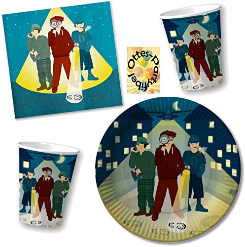 HHO Detektiv-Party-Set 36tlg. für 8 Spürnasen : 8 Teller 8 Becher 20 Servietten