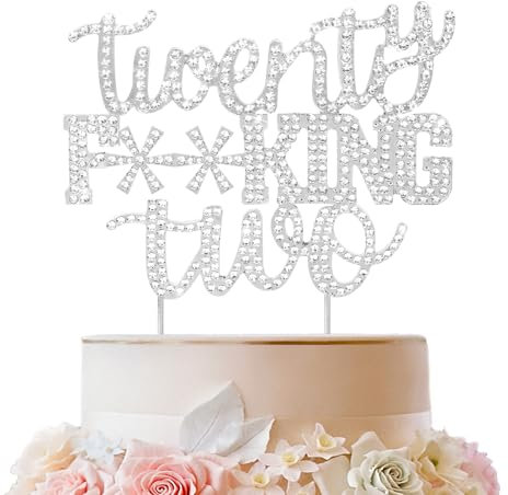 LINGTEER Twenty Two lustiger silberner Strass-Kuchenaufsatz – Cheers to 22. Birthday 22 Years Old Anniversary Party Cake Centerpieces Topper Dekorationen Geschenk Schild