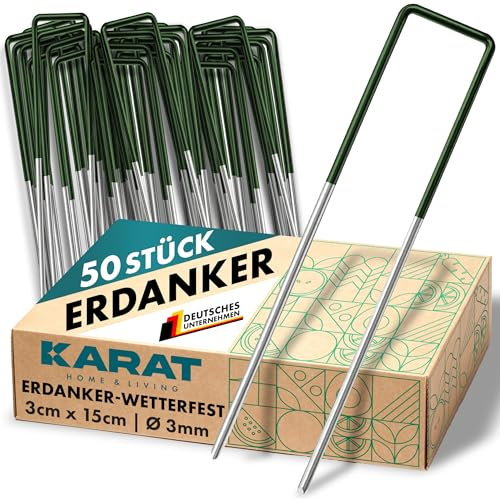 KARAT Erdanker Heringe für Kunstrasen, Unkrautvlies, Zaun, Zelt, Camping & Garten aus Eisendraht 50 Stück 15 x 3 cm stabile und korrosionsbeständige Bodenanker