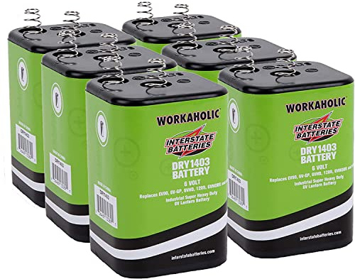 Interstate Batteries DRY1403 6V HD Battery Powered Flashlight (6 Pack) 6V 7000mAh Square Shape Flashlight for Camping Hiking Outdoor Home (Spring Terminals)